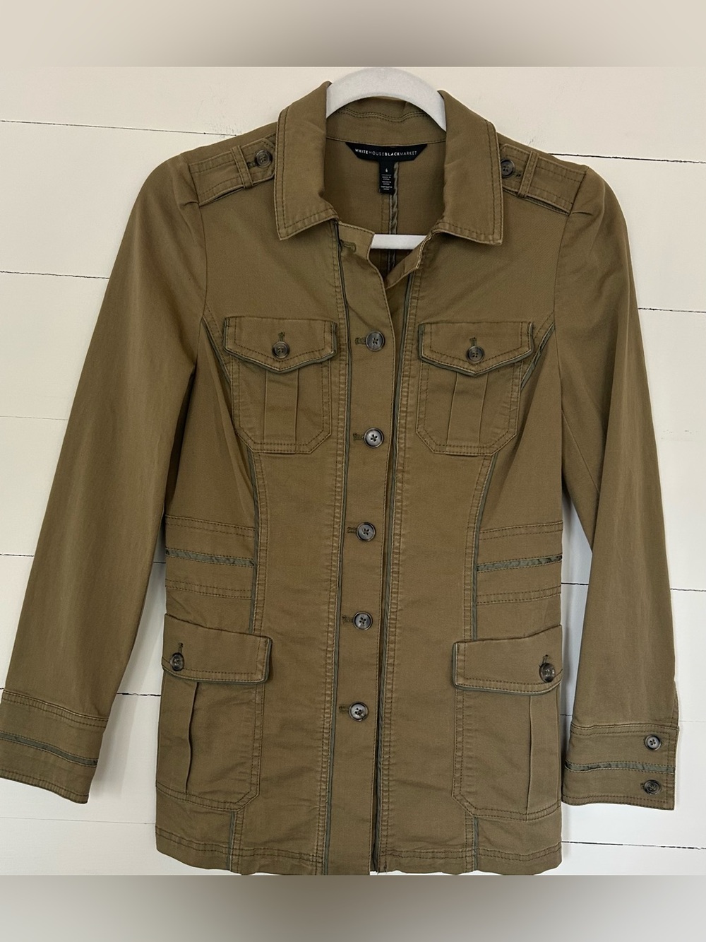 Women’s White House Black Market Olive Utility Jacket, Size 4
